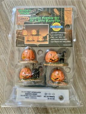 Lemax Spooky Town Collection Vintage 2000 Lighted Pumpkin Black Cat